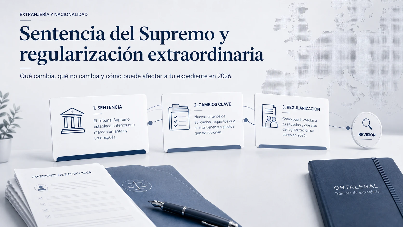 Tarjetas informativas sobre sentencia del Supremo, cambios clave y regularización extraordinaria en extranjería
